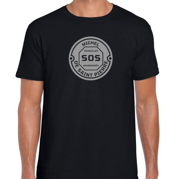ceci est la photo du t-shirt avec le logo Michel de Saint-Pierre véhicule SOS abandonné